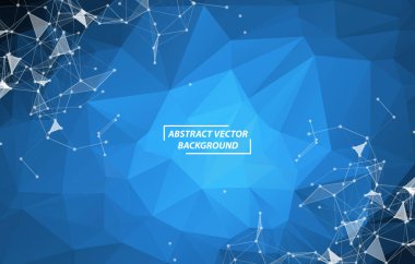 Koyu mavi Geometrik Çokgen arka plan molekülü ve iletişim. Noktalarla birleştirilmiş çizgiler. Minimalizm geçmişi. Bilim, kimya, biyoloji, tıp, teknoloji kavramı.