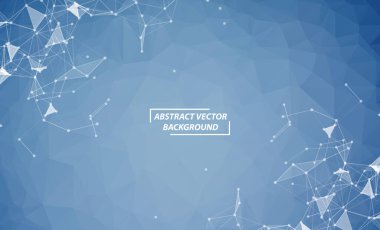 Mavi Geometrik Poligonal arka plan molekülü ve iletişim. Noktalarla birleştirilmiş çizgiler. Minimalizm geçmişi. Bilim, kimya, biyoloji, tıp, teknoloji kavramı.