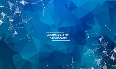Mavi Geometrik Poligonal arka plan molekülü ve iletişim. Noktalarla birleştirilmiş çizgiler. Minimalizm geçmişi. Bilim, kimya, biyoloji, tıp, teknoloji kavramı.