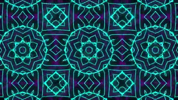 Abstraktní Kaleidoskop Mnohobarevnou Neonovou Grafikou Přesouvání Geometrického Vzoru Černém Pozadí — Stock video