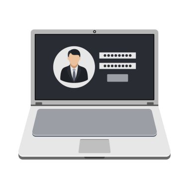 Kullanıcı oturum açma formu üstünde belgili tanımlık perde ile dizüstü bilgisayar simgesi 