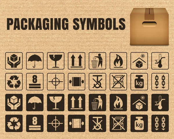Packaging symbols on a cardboard — Stock Vector