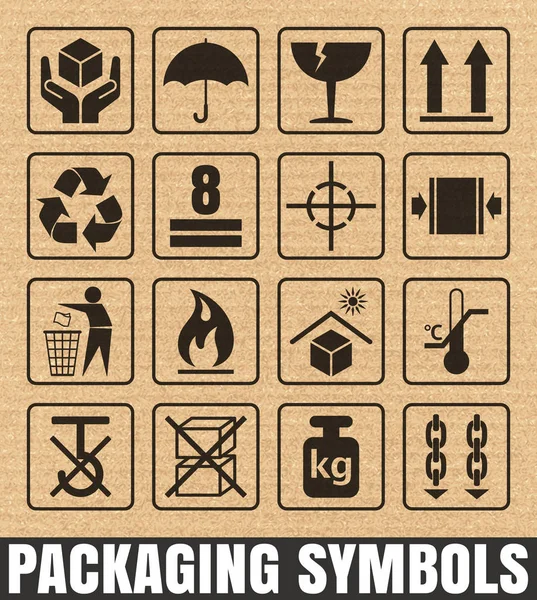 Symboles d'emballage sur carton — Image vectorielle