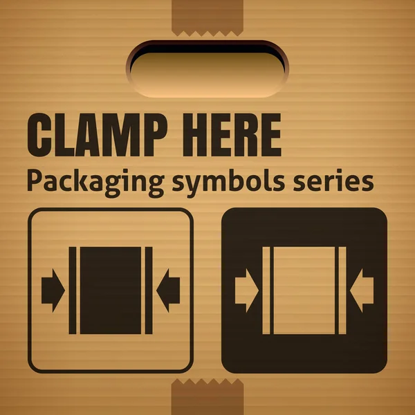 CLAMP HERE packaging symbol — Stock Vector