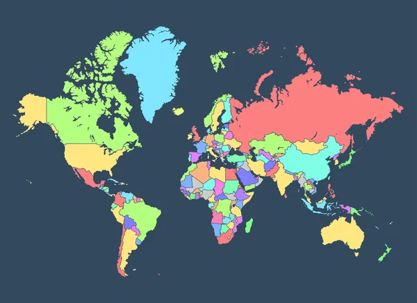 Mapa Político Mundo Com Países Separados Por Cores Azul Escuro — Vetor de Stock