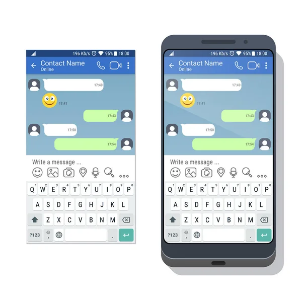 Smartphone Avec Réseau Social Modèle Application Messagerie Avec Clavier Virtuel — Image vectorielle