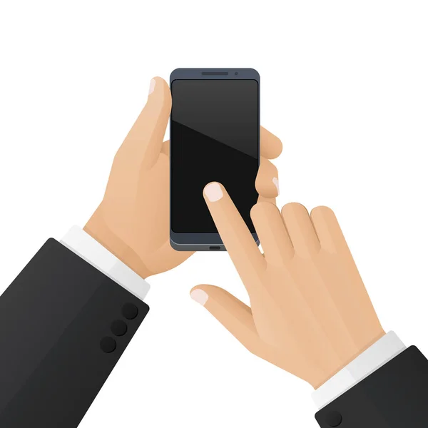 商人的手保持现代高科技智能手机 孤立在一个白色 — 图库矢量图片