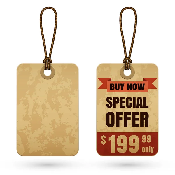 Vintage Cardboard Price Tags Retro Style Special Offer Blank Old — Stock Vector