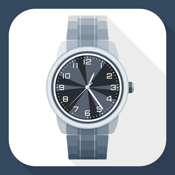 長い影あるフラット スタイルの腕時計のシンプルなアイコン — ストックベクタ