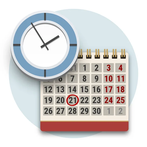 Значок Часы Календарь Концепция Управления Сроками Временем Векторная Иллюстрация Плоского — стоковый вектор