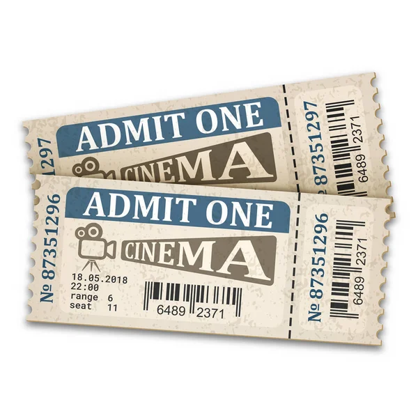 Dos Entradas Cine Estilo Retro Sobre Fondo Blanco — Vector de stock