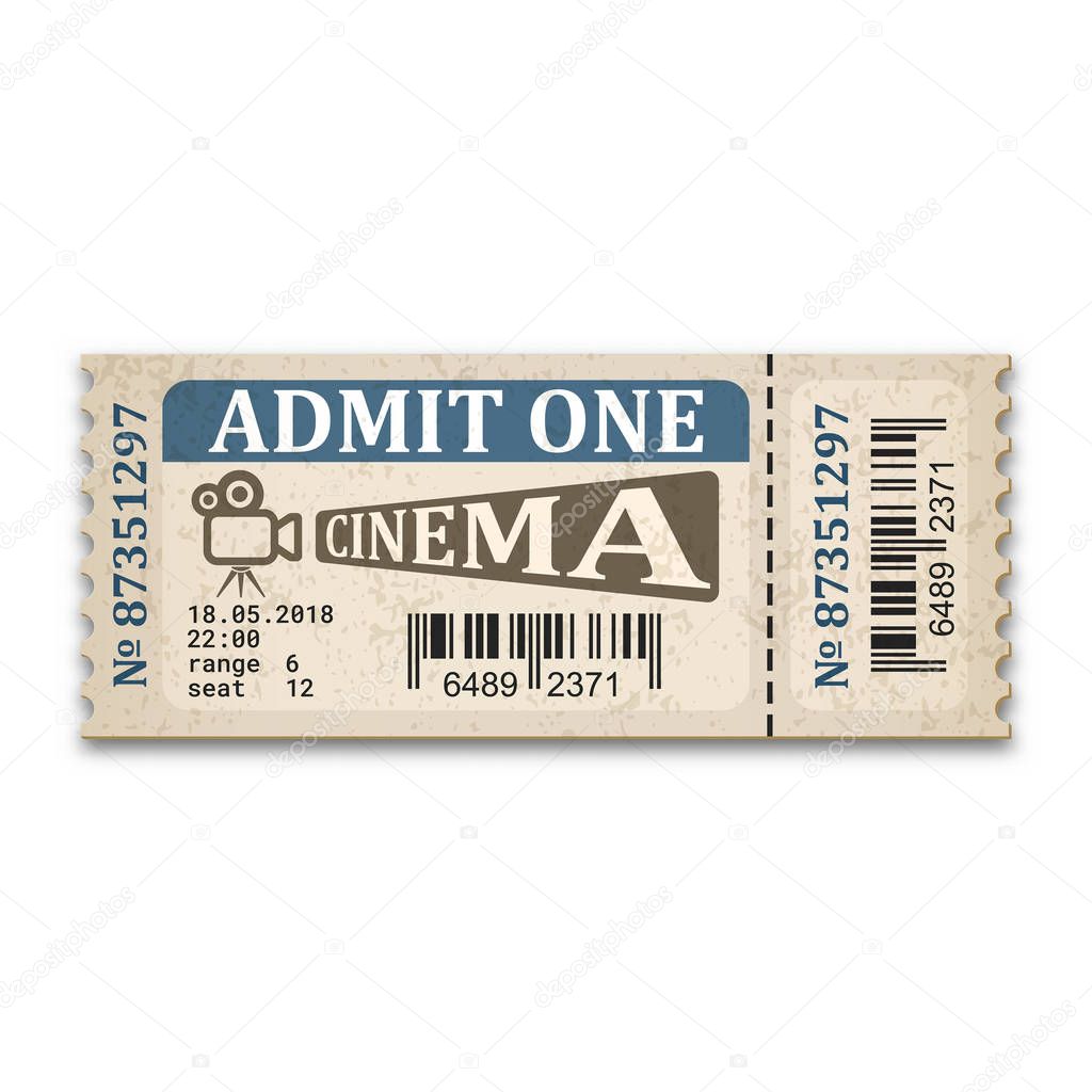 cinema ticket in retro style on white background
