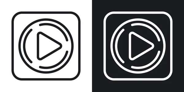 Icono de aplicación de reproductor de vídeo para smartphone, tableta, portátil u otro dispositivo inteligente con interfaz móvil. Versión minimalista en dos tonos sobre fondo blanco y negro — Vector de stock