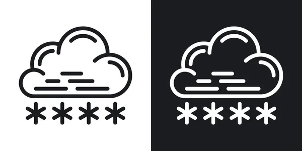 Ícone de neve ou queda de neve para aplicação previsão do tempo ou widget. Nuvem com flocos de neve. Versão de dois tons em fundo preto e branco — Vetor de Stock