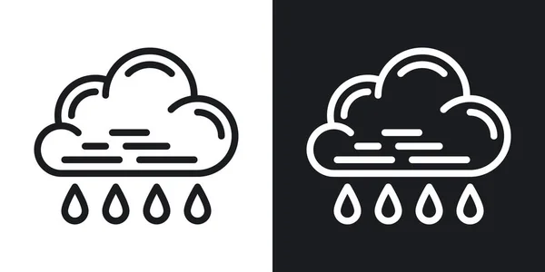 Ícone de chuva para aplicação previsão do tempo ou widget. Nuvem com gotas de chuva. Versão de dois tons em fundo preto e branco — Vetor de Stock