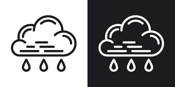 Ícone de chuva ou chuvisco leve ou pequeno para aplicação ou widget de previsão meteorológica. Nuvem com gotas de chuva. Versão de dois tons em fundo preto e branco — Vetor de Stock