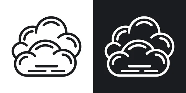 Icône ciel couvert, nuageux ou nébulosité pour application ou widget météo. Les nuages se rapprochent. Version bicolore sur fond noir et blanc — Image vectorielle