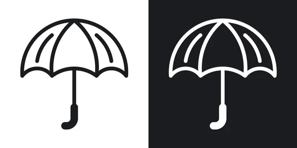 Paraguas, sombrilla o icono de sombrilla para la aplicación de pronóstico del tiempo o widget. Versión bicolor sobre fondo blanco y negro — Vector de stock