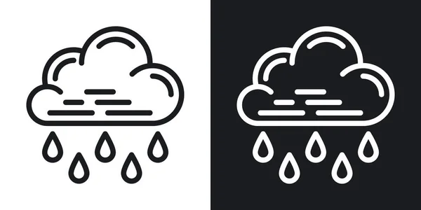 Chuva forte, chuveiro ou ícone de chuva para aplicação previsão do tempo ou widget. Nuvem com gotas de chuva. Versão de dois tons em fundo preto e branco — Vetor de Stock
