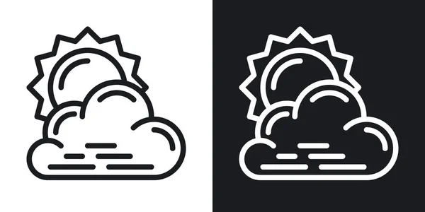 Partly cloudy or partially cloudy icon for weather forecast application or widget. Sun behind the cloud. Two-tone version on black and white background — Stock Vector