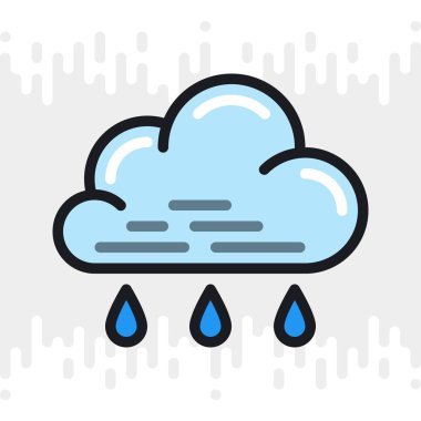 Light or small rain or drizzle icon for weather forecast application or widget. Cloud with raindrops. Color version on light gray background