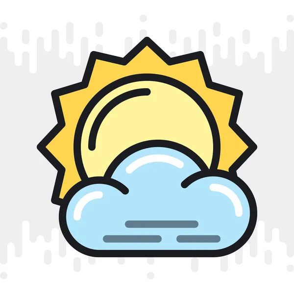 Pequeno ícone nublado ou parcialmente nublado para aplicação previsão do tempo ou widget. Sol atrás de uma pequena nuvem. Versão de cor no fundo cinza claro — Vetor de Stock