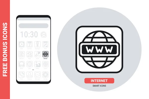 Icon für Internet- oder Webbrowser-Anwendung für Smartphone, Tablet, Laptop oder anderes intelligentes Gerät mit mobiler Schnittstelle. Einfache Schwarz-Weiß-Version. Enthält kostenlose Bonussymbole — Stockvektor