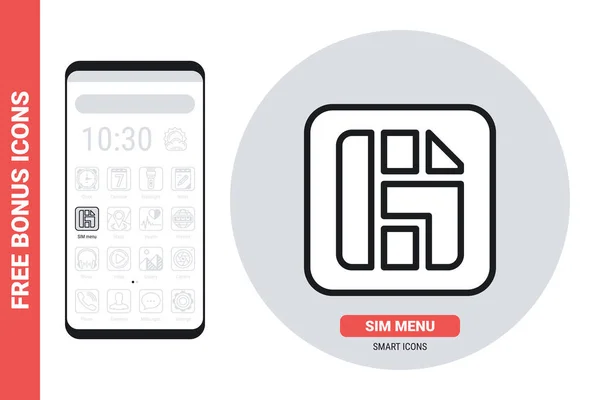 Sim-Karte oder sim-Menü-Anwendung Symbol für Smartphone, Tablet, Laptop oder ein anderes intelligentes Gerät mit mobiler Schnittstelle. Einfache Schwarz-Weiß-Version. Enthält kostenlose Bonussymbole — Stockvektor