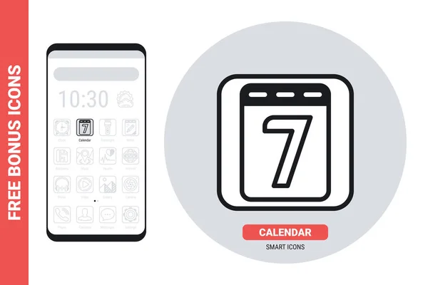Kalenderanwendungssymbol für Smartphone, Tablet, Laptop oder anderes intelligentes Gerät mit mobiler Schnittstelle. Einfache Schwarz-Weiß-Version. Enthält kostenlose Bonussymbole — Stockvektor