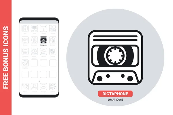 Diktiergerät oder Diktiergerät für Smartphone, Tablet, Laptop oder anderes intelligentes Gerät mit mobiler Schnittstelle. Einfache Schwarz-Weiß-Version. Enthält kostenlose Bonussymbole — Stockvektor