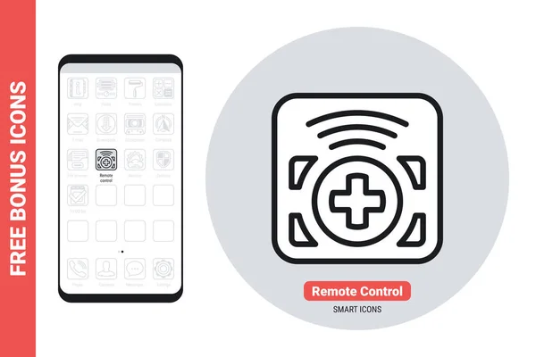 Applikationssymbol zur Fernbedienung für Smartphone, Tablet, Laptop oder anderes intelligentes Gerät mit mobiler Schnittstelle. Einfache Schwarz-Weiß-Version. Enthält kostenlose Bonussymbole — Stockvektor