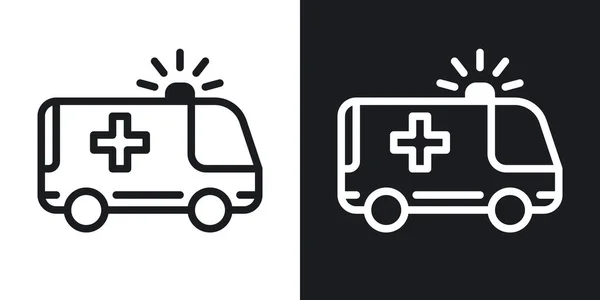 Ikon mobil Ambulans. Ilustrasi vektor sederhana pada latar belakang hitam dan putih - Stok Vektor