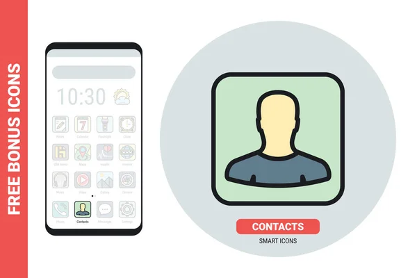 Contacts ou icône d'application de carnet d'adresses pour smartphone, tablette, ordinateur portable ou autre appareil intelligent avec interface mobile. Version couleur simple. Contient des icônes bonus gratuites — Image vectorielle