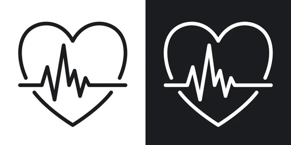 Cardiogram icon. Heart shape with pulse. Simple two-tone vector illustration on black and white background — Stock Vector