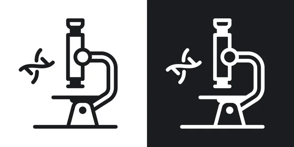 Icona del microscopio. Concetto di attrezzatura di laboratorio. Semplice illustrazione vettoriale bicolore su sfondo bianco e nero — Vettoriale Stock