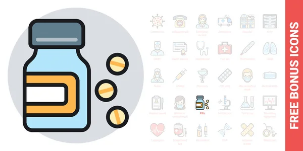 Medicine Bottle Pills Icon Simple Color Version Contains Free Bonus — Stock Vector