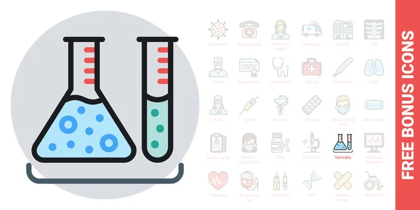 Значок Пробирки Концепция Лабораторного Оборудования Простая Цветная Версия Содержит Набор — стоковый вектор