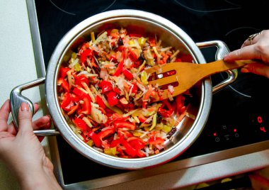 Izgara sebzeler tavada Zepter, üstten görünüm