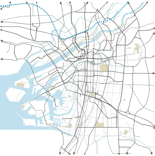 Mappa Vettoriale Strade Osaka Giappone — Vettoriale Stock