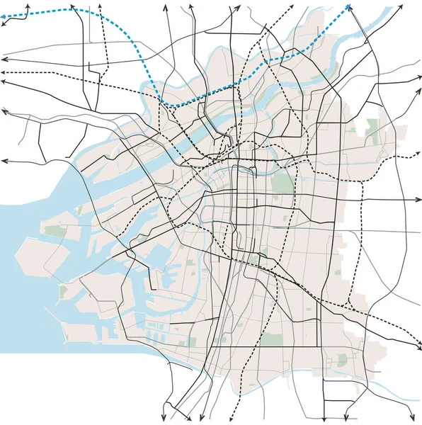 Osaka Japão Mapa Vetorial Transporte — Vetor de Stock