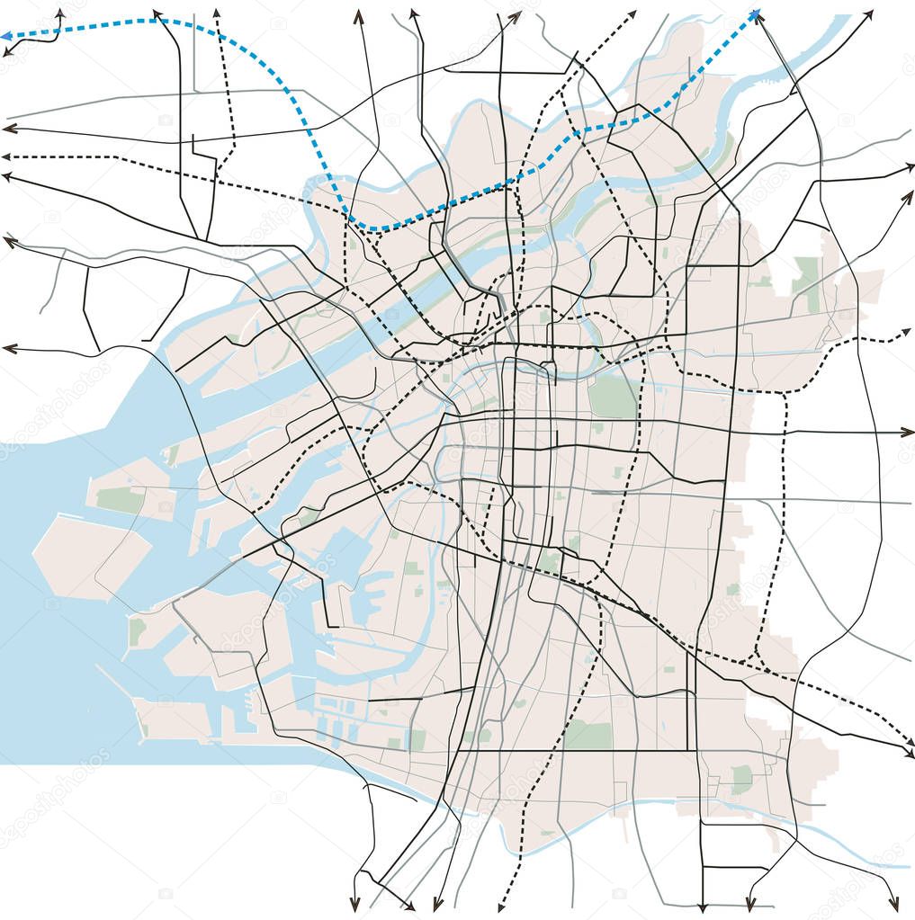 Osaka (Japan) transportation vector map