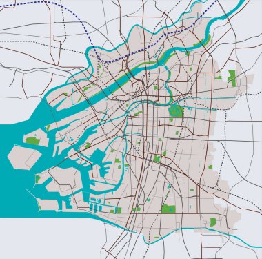 Osaka (Japonya) yol ve ulaşım vektör harita