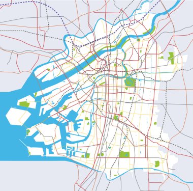 Osaka (Japonya) yol ve ulaşım vektör harita
