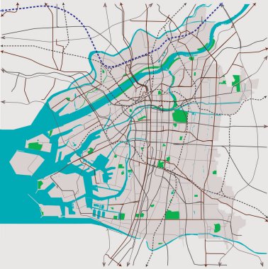 Osaka (Japonya) ulaşım vektör harita