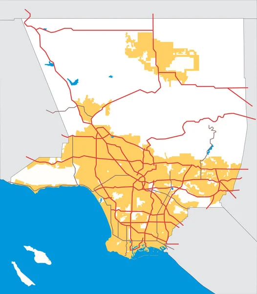 Mappa Vettoriale Los Angeles County California Usa — Vettoriale Stock