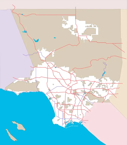 Mappa Vettoriale Los Angeles County California Usa — Vettoriale Stock