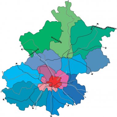 Pekin (Çin Halk Cumhuriyeti) ve Pekin belediyesi ulaşım şemaları harita vektör