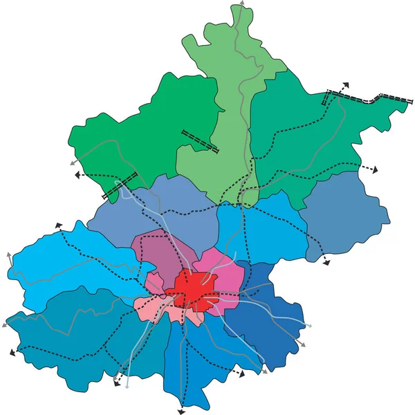 Pekin (Çin Halk Cumhuriyeti) ve Pekin belediyesi ulaşım şemaları harita vektör