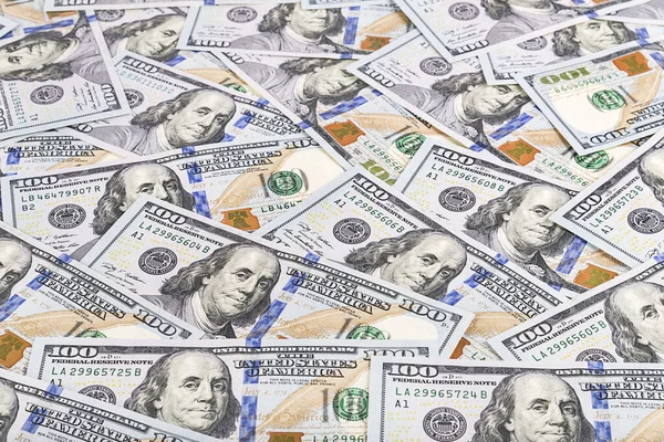 许多新设计的背景是100美元的美国货币 美国钞票堆积如山 通货膨胀 投资等概念 — 图库照片