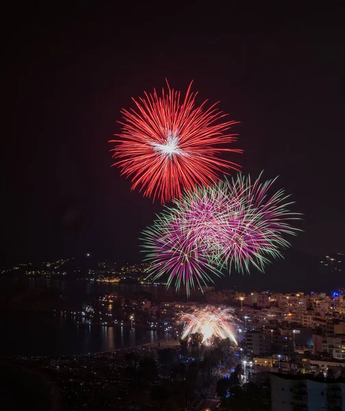 Fogos Artifício Agosto Bela Cidade Almunecar — Fotografia de Stock